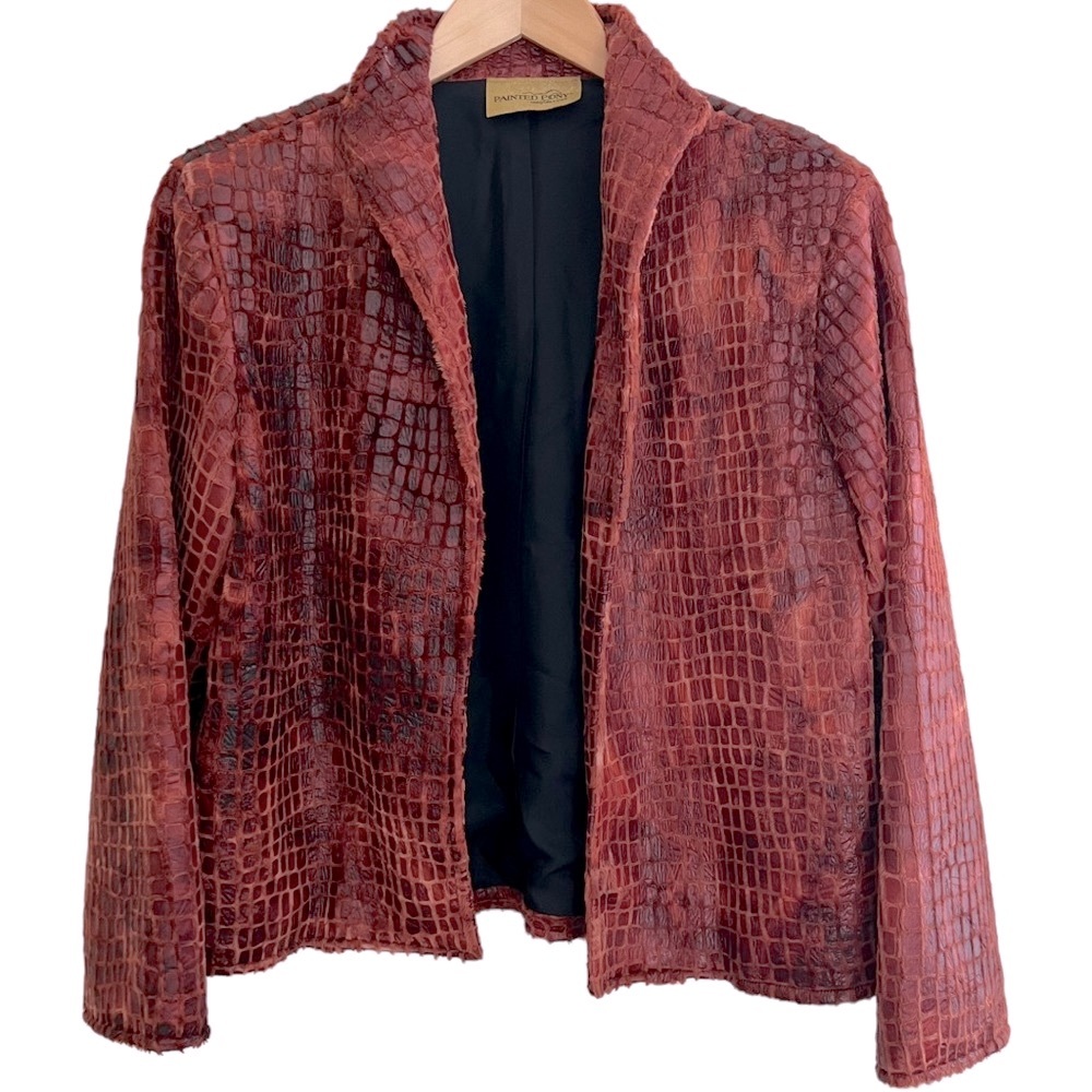 Painted Pony Womens open Blazer BurntOrange Jacket Giraffe Print Sz
XL USA Made